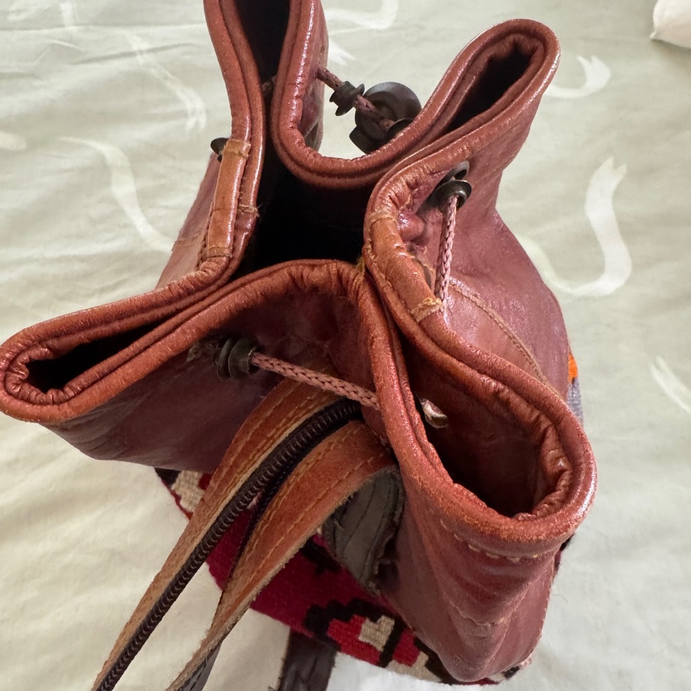 Brown And Red Patterned Leather Drawstring Bag/Ba… - image 6